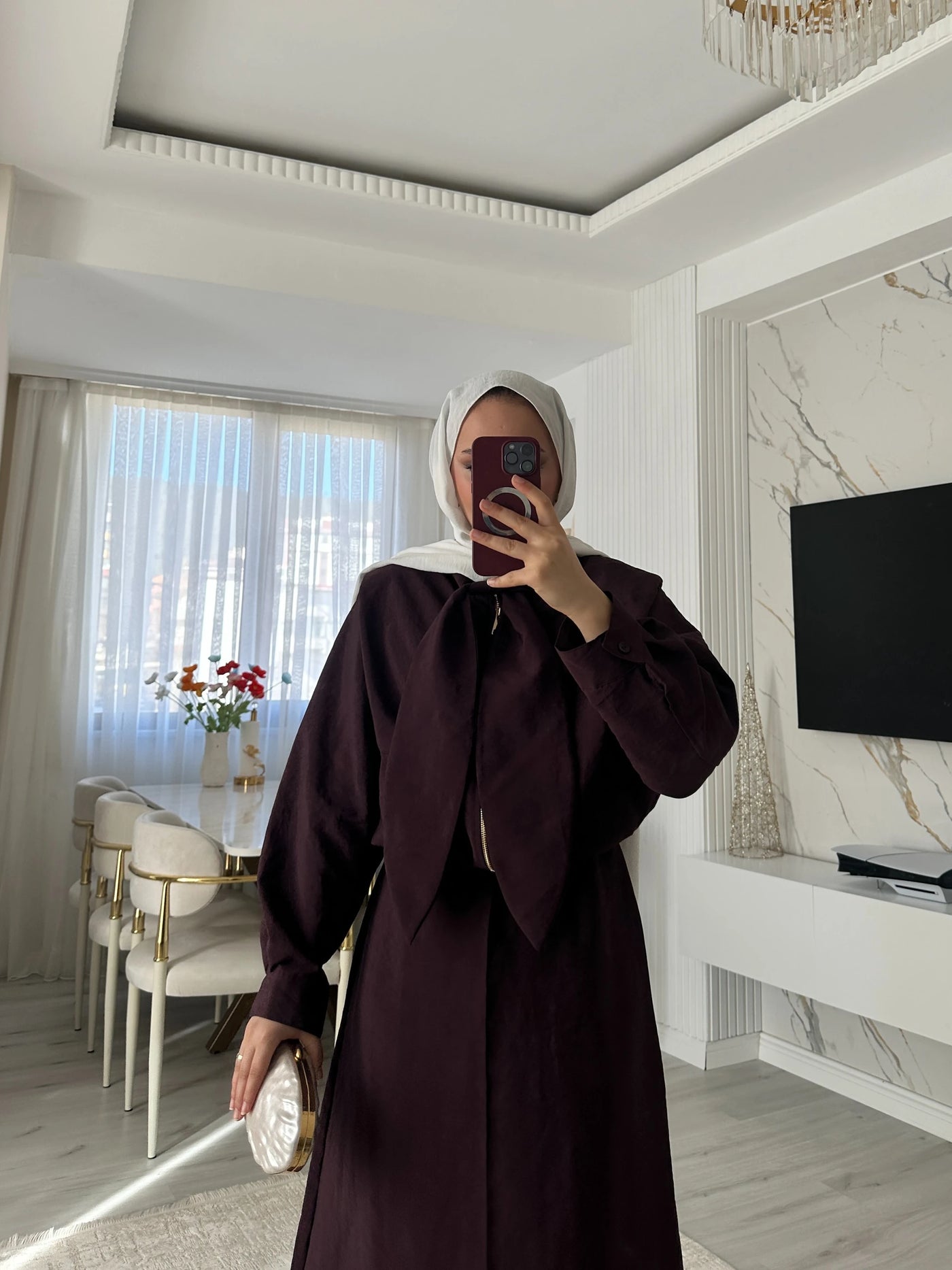 Gloria Bağlama Detay Modal Elbise - Bordo