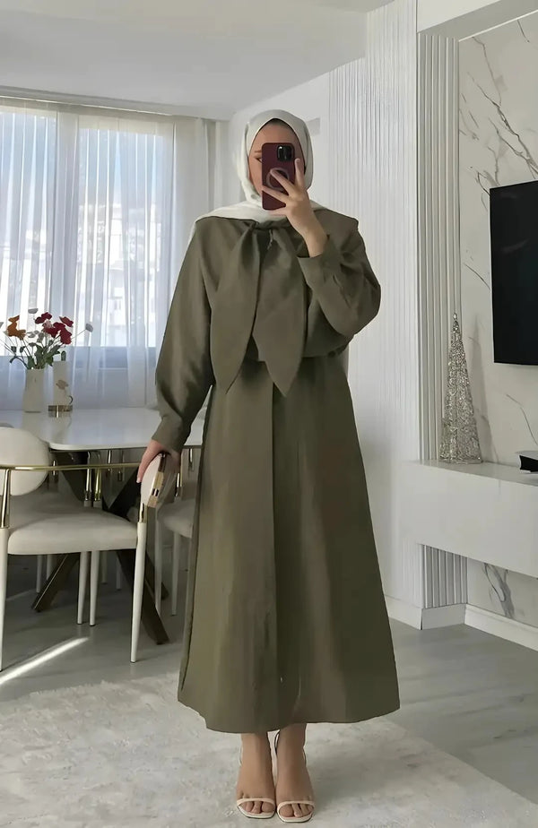 Gloria Bağlama Detay Modal Elbise - Haki