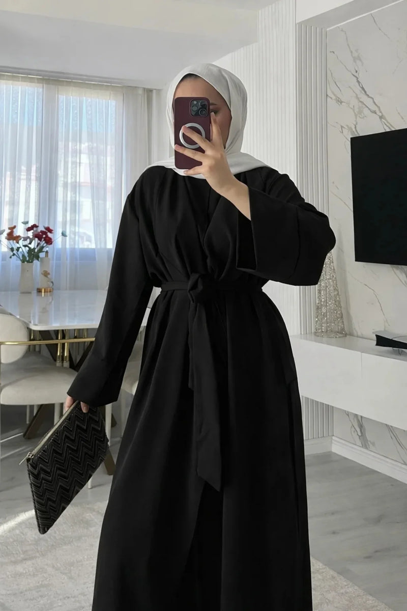 Noir 3'lü Abaya Set - Siyah