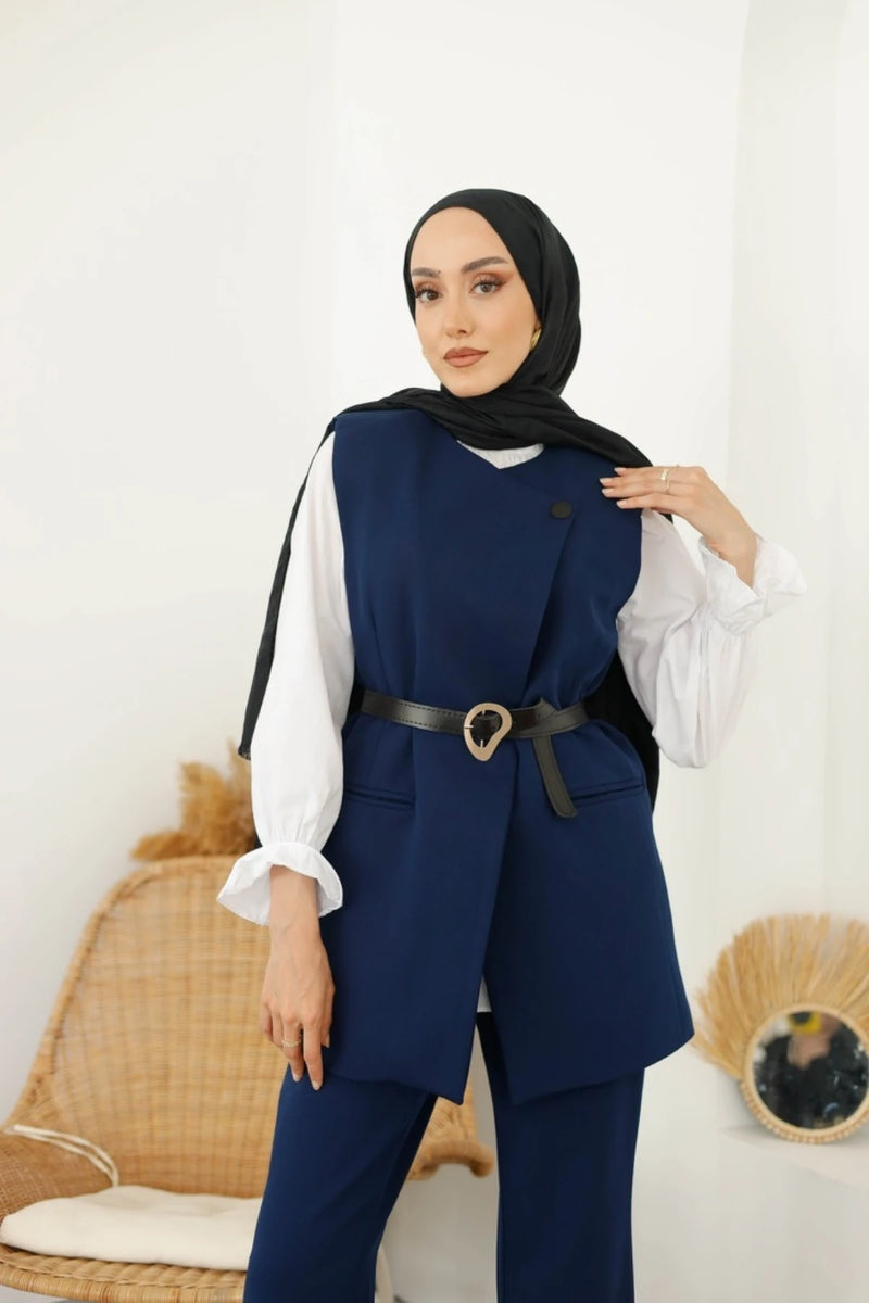 Kemerli Yelek Pantolon Takım - Lacivert