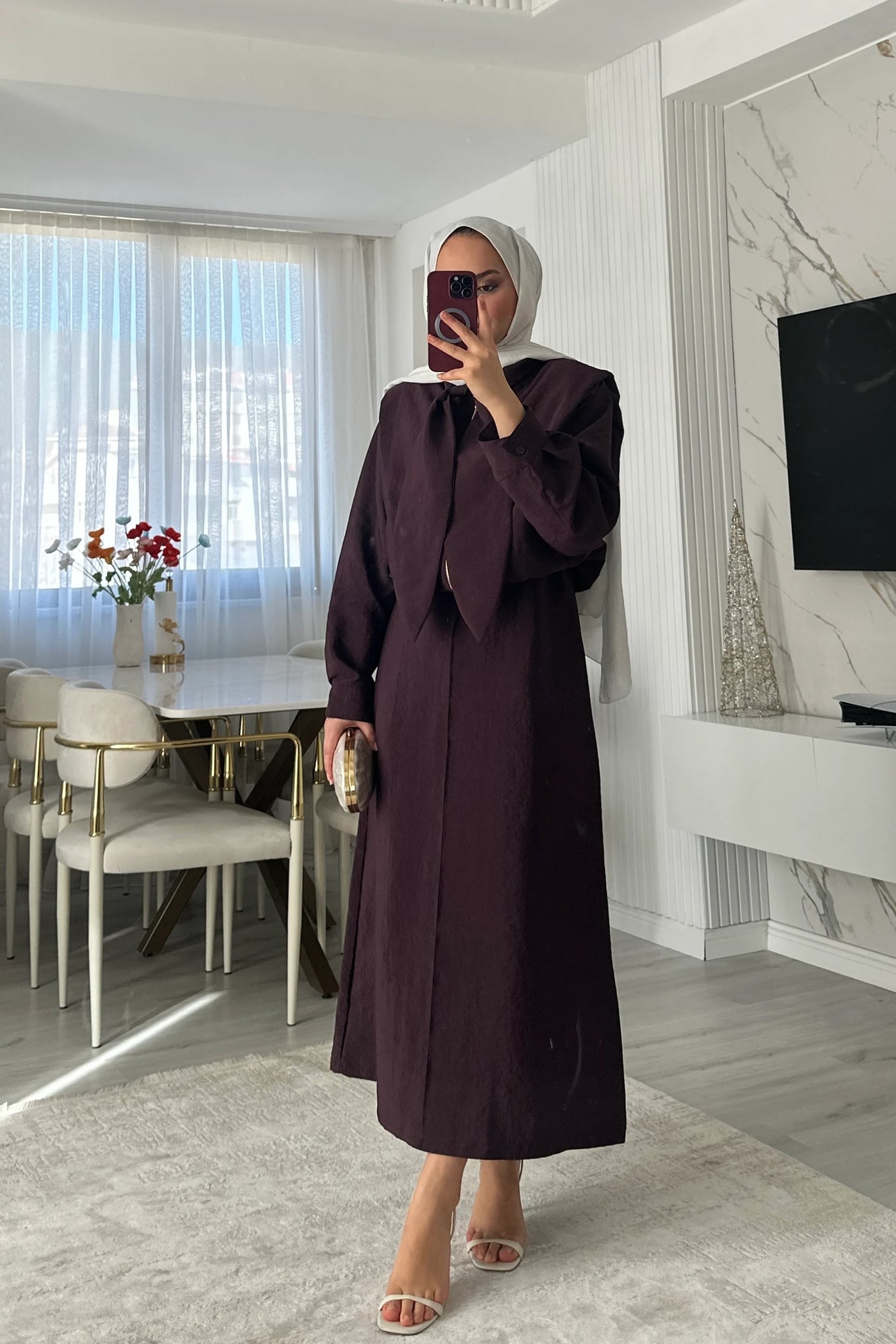Gloria Bağlama Detay Modal Elbise - Bordo