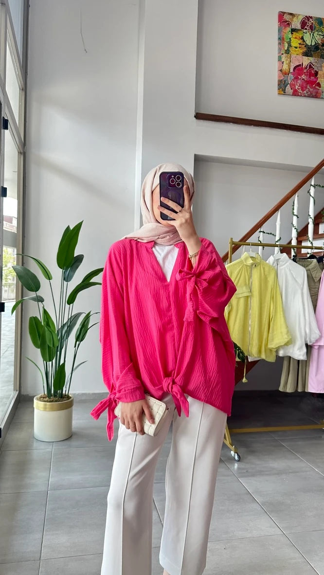 Bağlamalı İnce Gömlek - Pembe