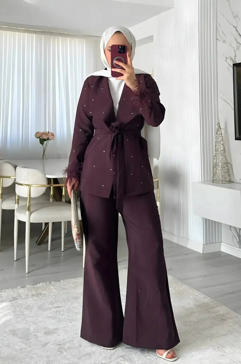 Shiny Ceket Pantolon Takım - Bordo
