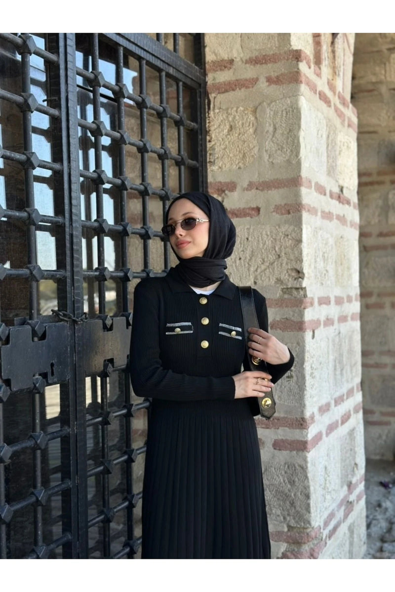 Gize Triko Elbise - Siyah
