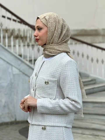 Desenli Kaşmir Şal - Bal Köpüğü